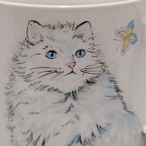 Vintage White Persian Kitty Cat Blue Eyes Tail Handle Japan